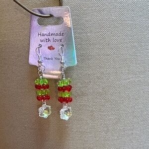 Handmade Red and Green Beaded Earrings